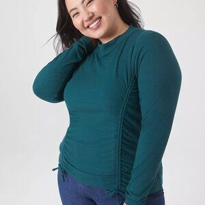 Lane Bryant Jewel Green Fitted Crop Mock-Neck Double-Drawcord Tee in Size 22/24